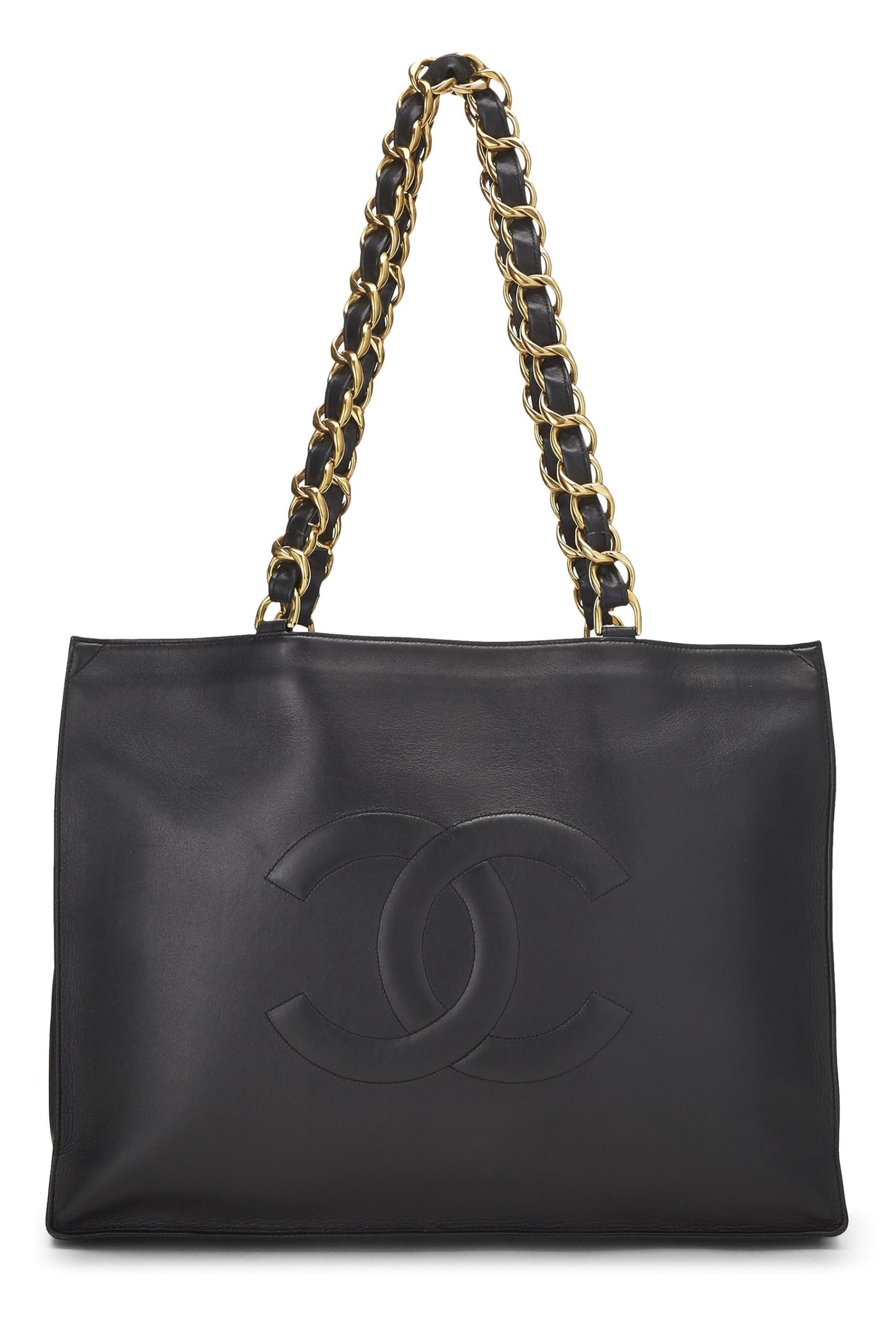 Chanel, Pre-Loved Black Lambskin Flat Chain Handle Tote Medium, Black