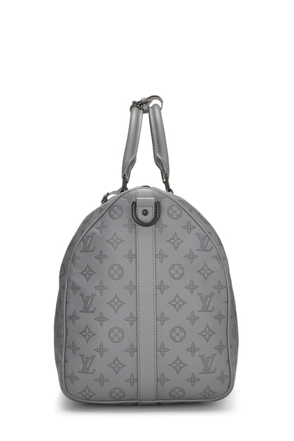 Louis Vuitton, Pre-Loved Grey Monogram Shadow Leather Keepall Bandoulière 50, Grey