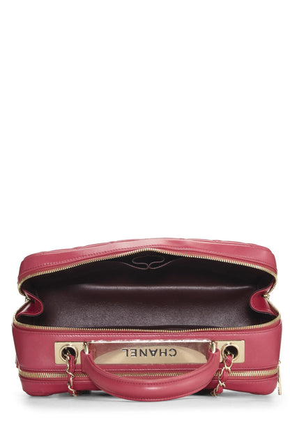 Chanel, sac bowling tendance « CC » en cuir d'agneau matelassé rose, grand modèle, d'occasion, rose