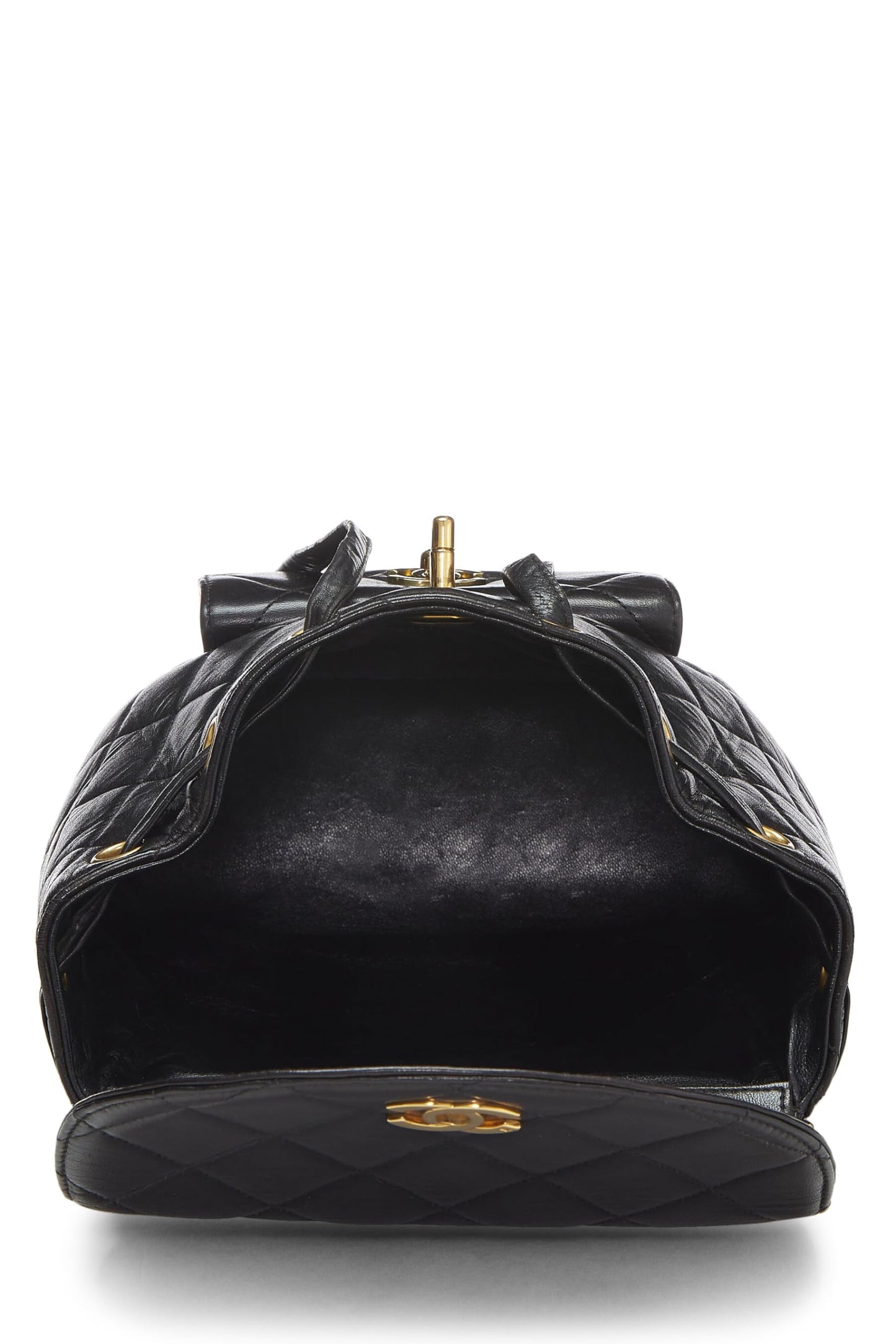 Chanel, sac à dos classique « CC » en cuir d'agneau matelassé noir de taille moyenne, noir