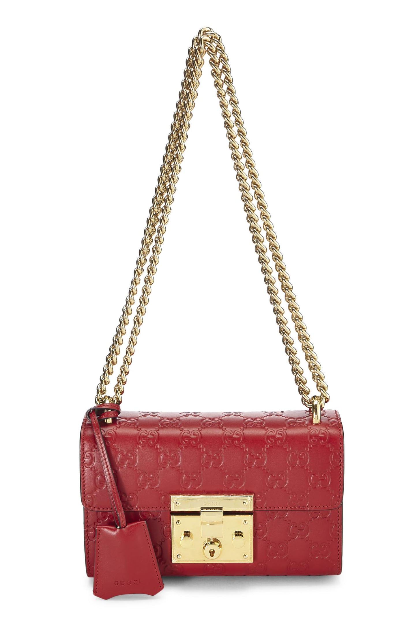 Gucci, Pre-Loved Red Guccissima Leather Padlock Bag Small, Red