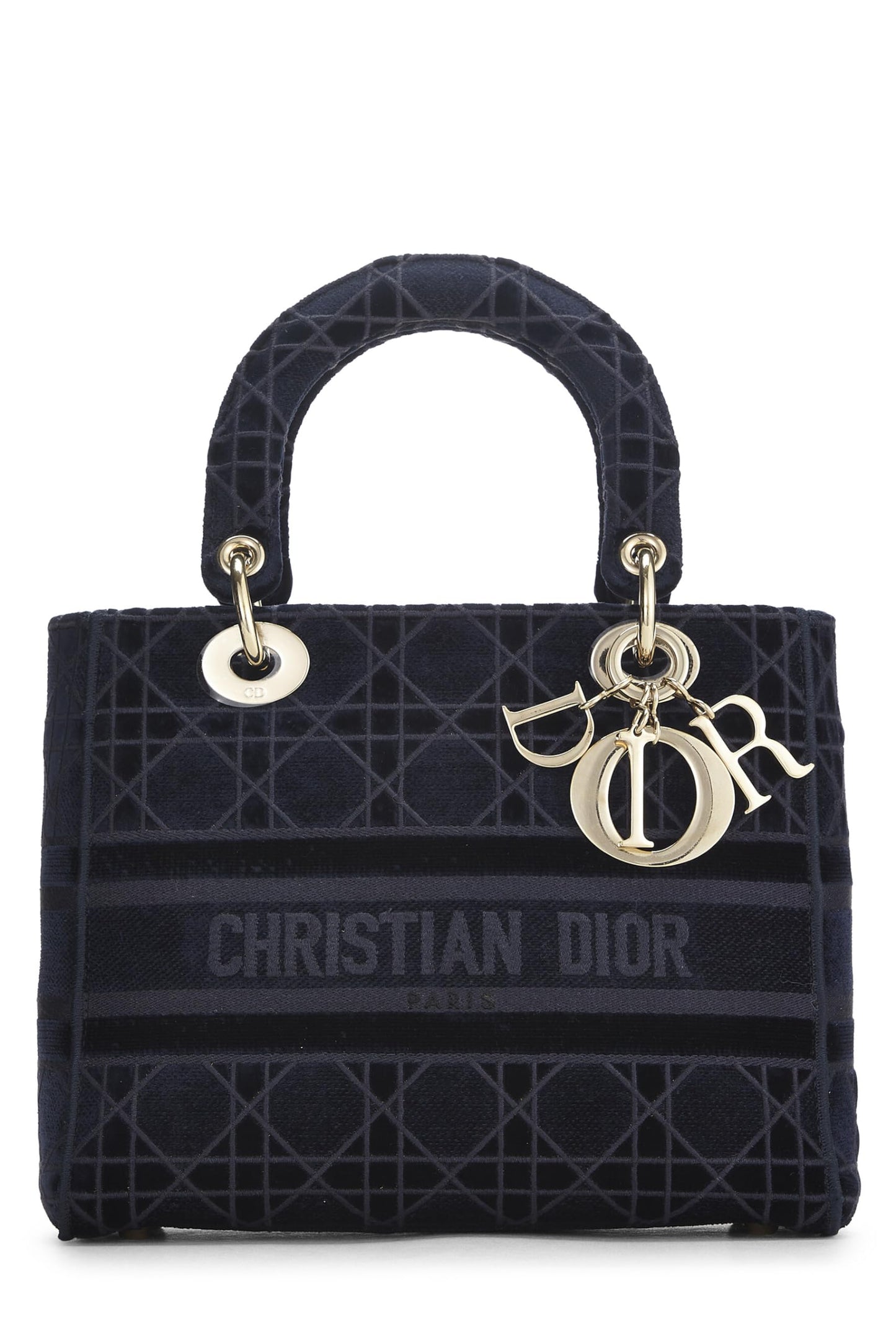 Dior, Pre-Loved Blue Velvet Cannage Lady D-Lite Medium, Azul