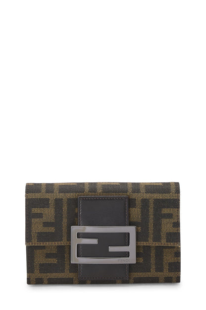 Fendi, portefeuille compact en toile marron Zucca d'occasion, marron