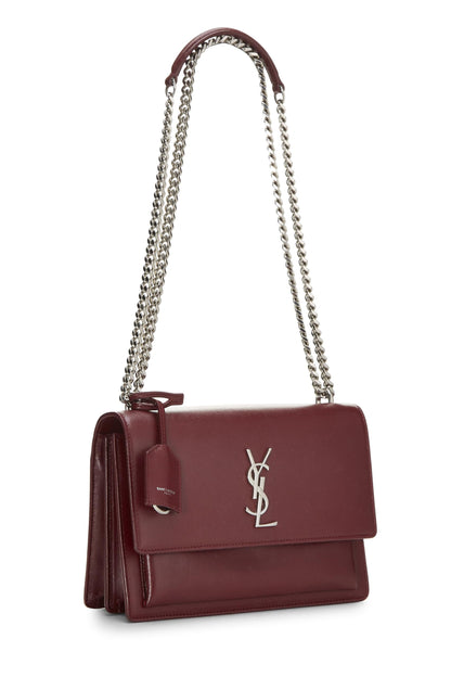 Yves Saint Laurent, Pre-Loved Burgundy Calfskin Sunset Shoulder Bag Medium, Burgundy