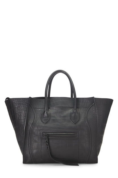 Céline, Phantom Medium crocodile noir gaufré d'occasion, noir