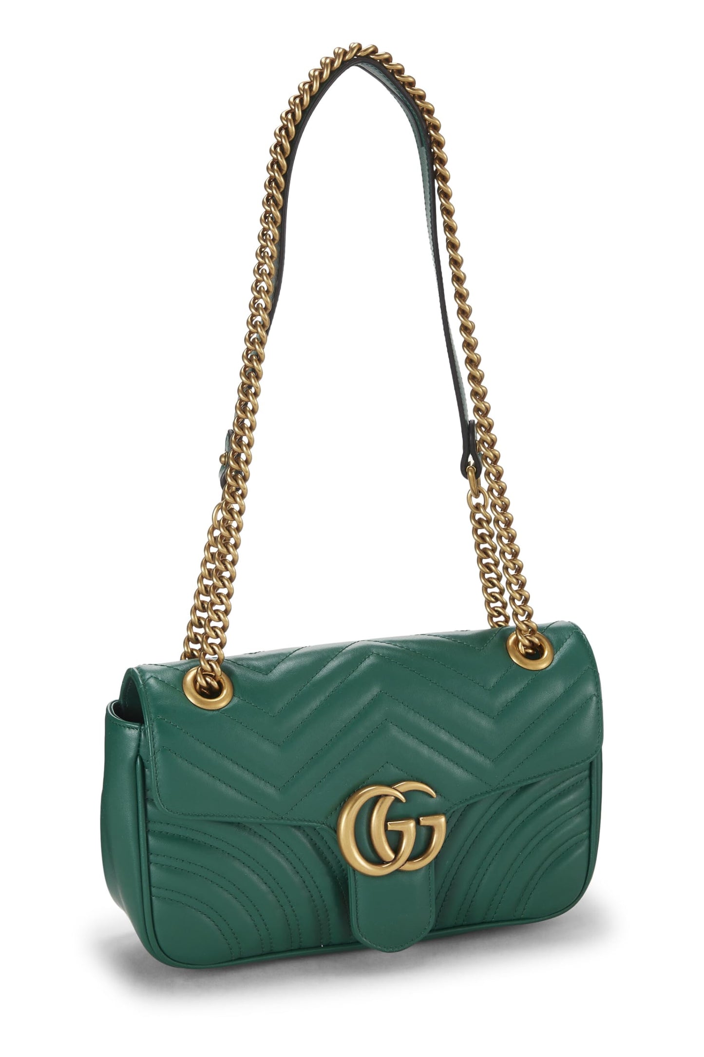 Gucci, Pre-Loved Green Leather GG Marmont Shoulder Bag Small, Green