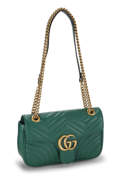 Gucci, sac à bandoulière GG Marmont en cuir vert d'occasion, petit modèle, vert