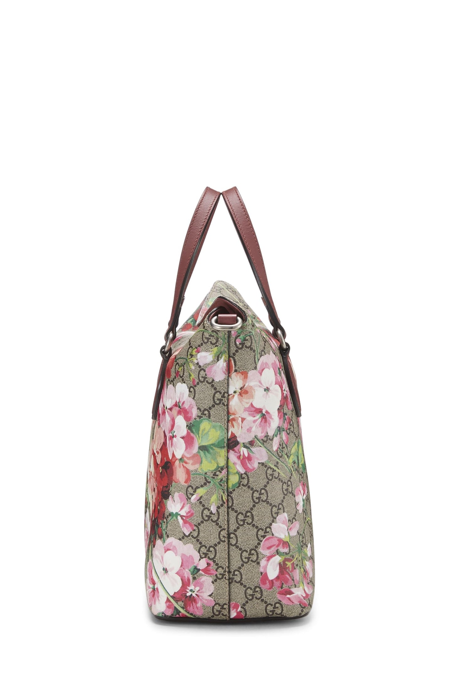 Gucci, Pre-Loved Pink GG Blooms Supreme Canvas Fold Over Bag, Pink