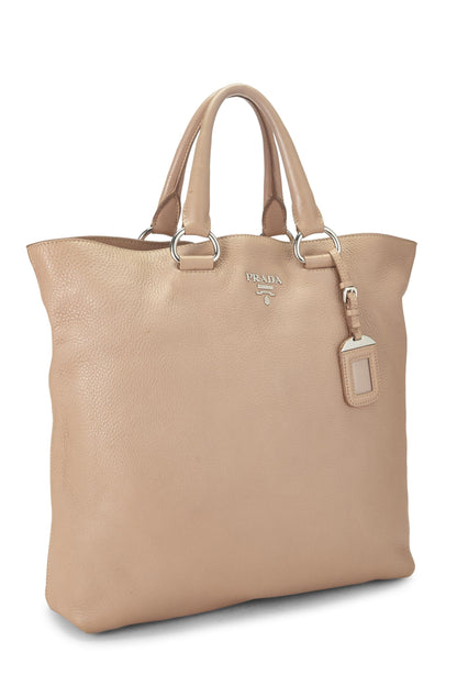 Prada, sac cabas convertible à poignée supérieure Vitello Daino beige d'occasion, beige