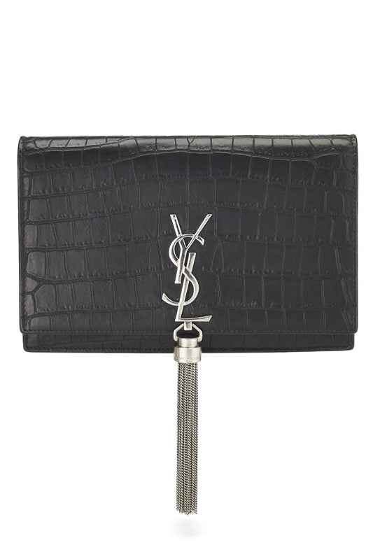 Yves Saint Laurent, Borla Kate pequeña de cuero repujado en negro Pre-Loved, Negro