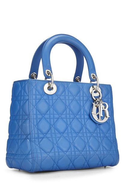 Dior, Lady Dior Medium en cuir d'agneau matelassé bleu Cannage d'occasion, bleu