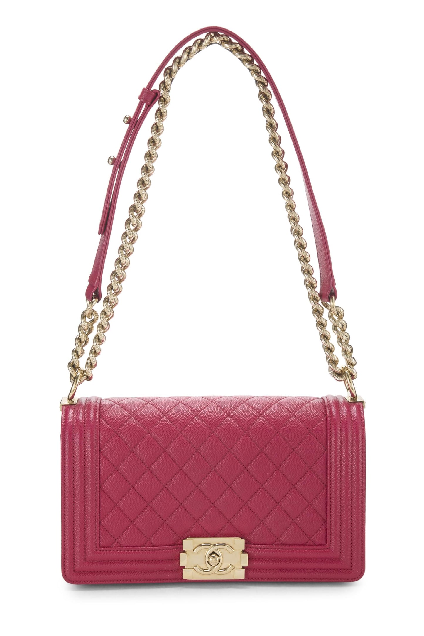 Chanel, sac Boy Caviar matelassé rose d'occasion de taille moyenne, rose