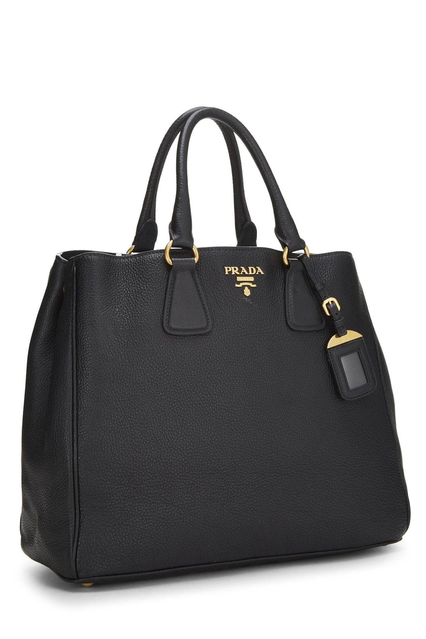 Prada, sac cabas convertible Vitello Daino noir d'occasion, noir