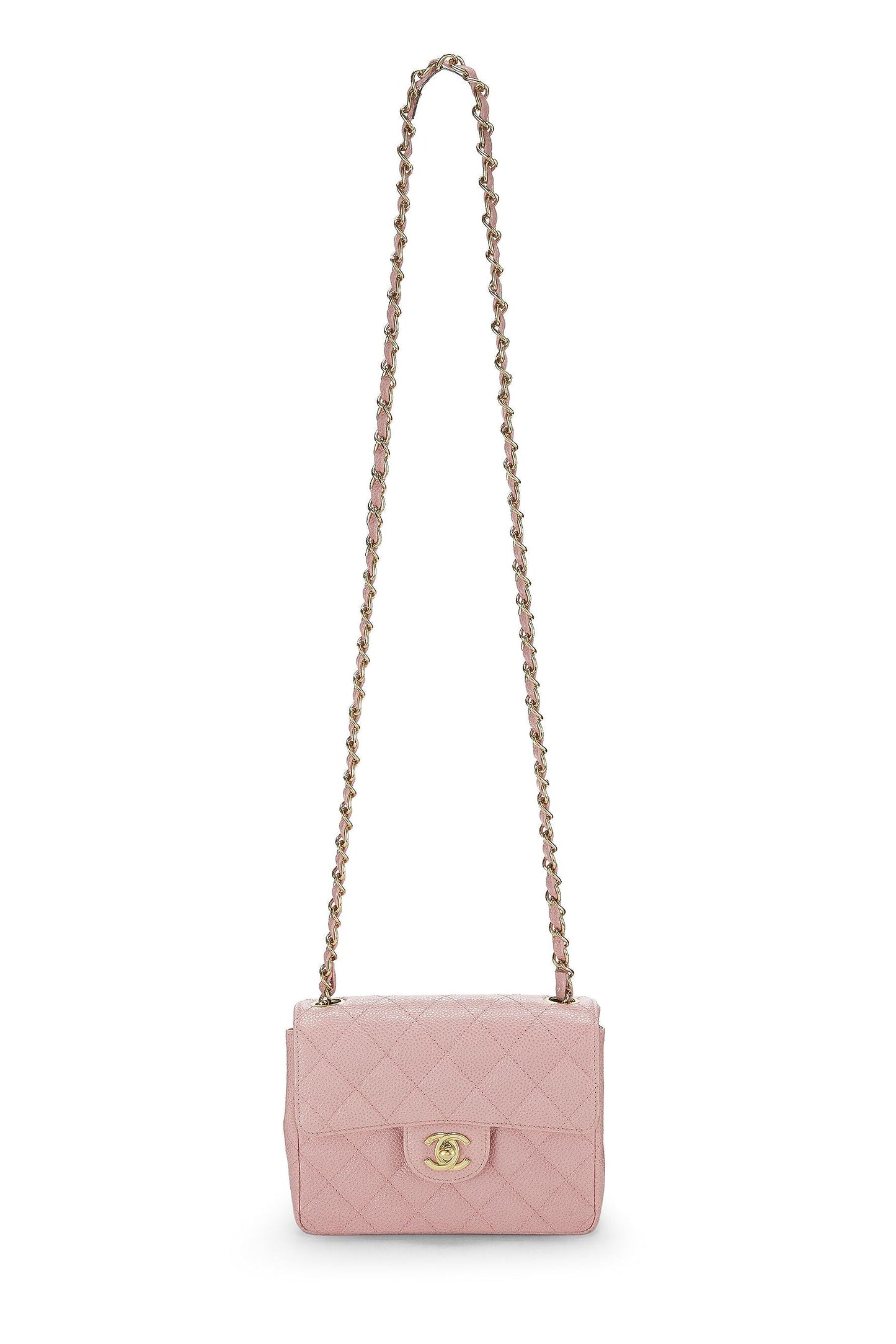 Chanel, Pre-Loved Pink Quilted Caviar Classic Square Flap Mini, Pink