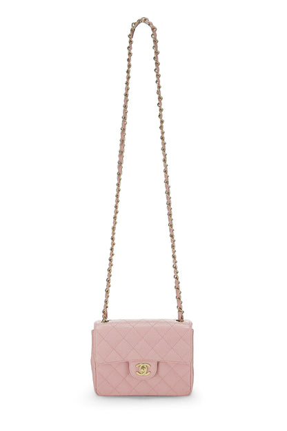 Chanel, Mini sac à rabat carré classique matelassé rose caviar d'occasion, rose