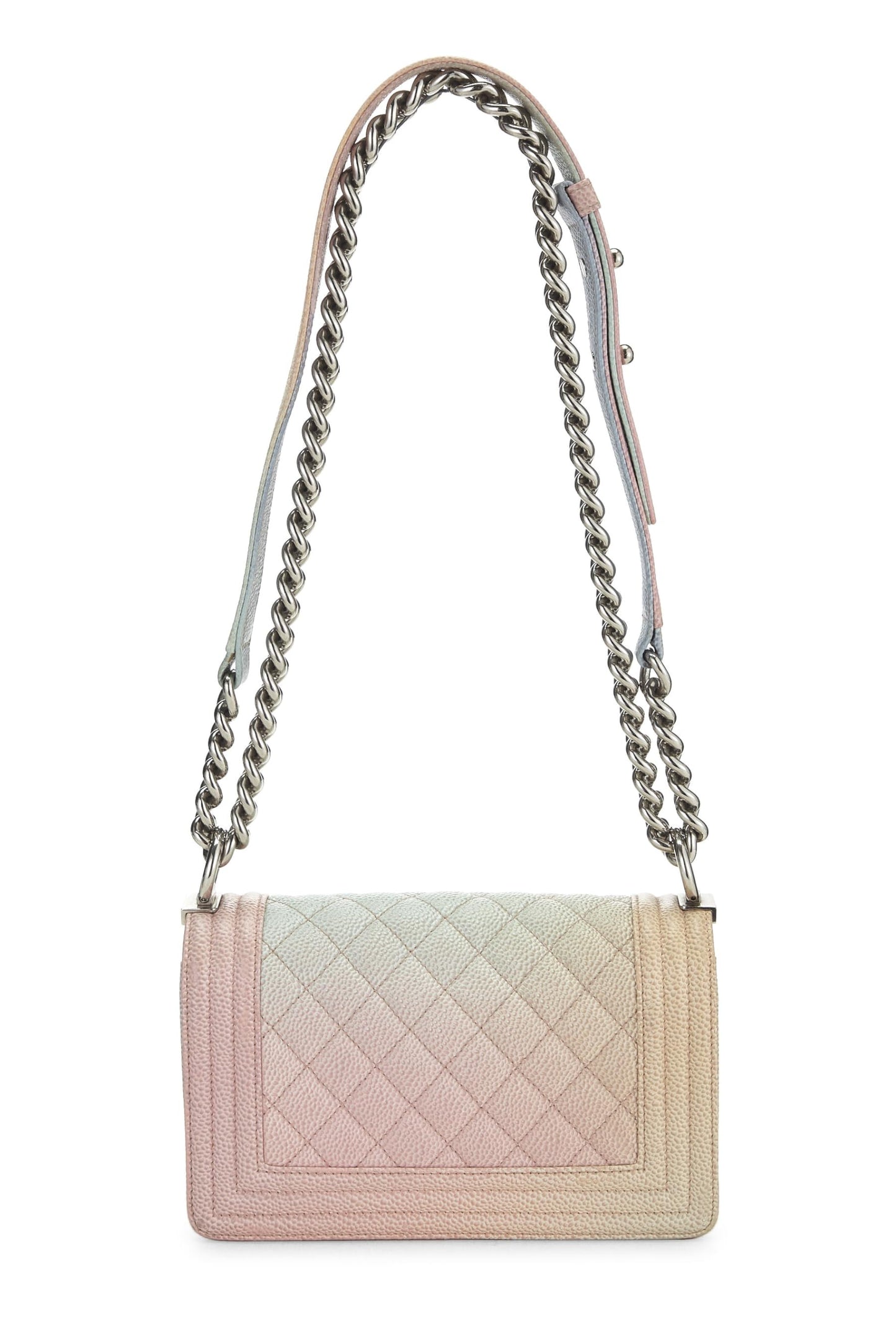 Chanel, Bolso pequeño para niño de caviar acolchado con arco iris rosa Pre-Loved, Rosa