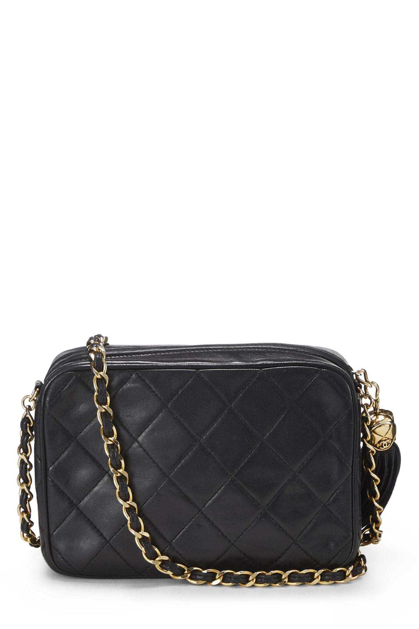 Chanel, Mini bolso para cámara CC Diamond de piel de cordero negra Pre-Loved, Negro