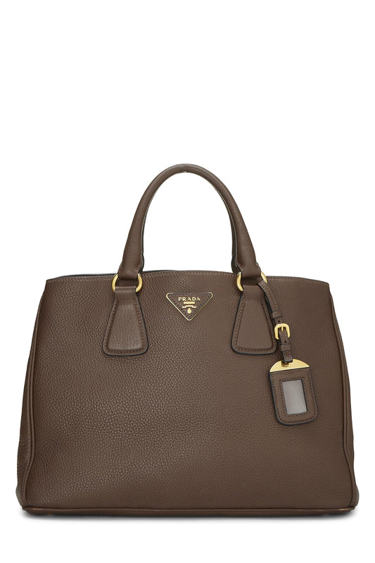 Prada, sac cabas convertible à poignée supérieure Vitello Daino marron d'occasion, marron