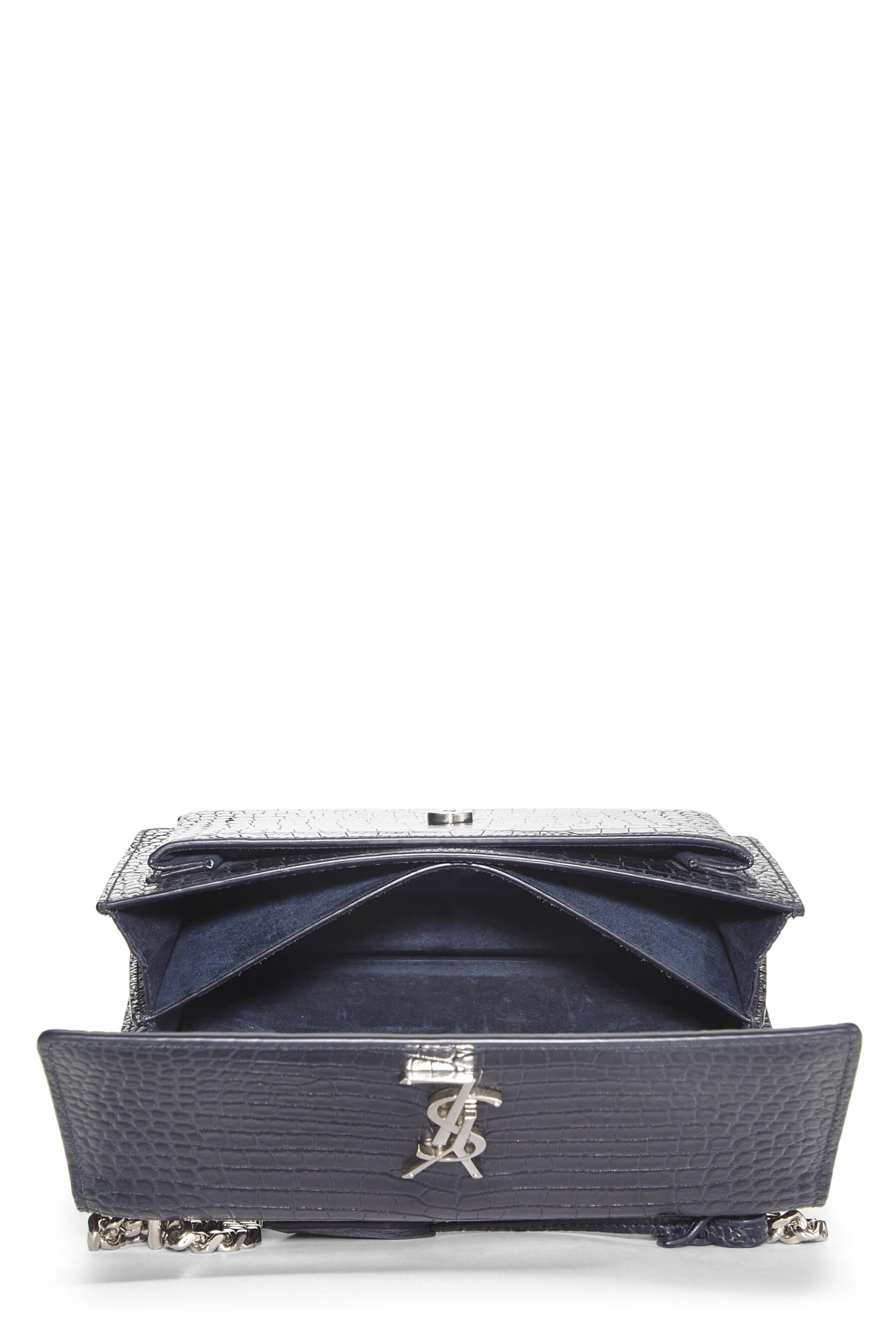 Yves Saint Laurent, Pre-Loved Navy Embossed Leather Sunset Medium, Navy