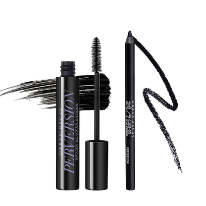 Urban Decay Perversion - Juego de maquillaje con rímel negro voluminizador y delineador de ojos negro - Rímel para alargar y espesar las pestañas + lápiz delineador de ojos deslizante 24/7 (negro mate) - Kit de paquete