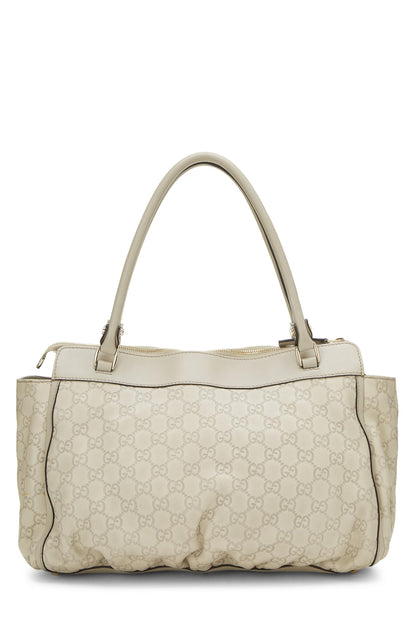 Gucci, sac fourre-tout zippé Abbey à anneau en D Guccissima blanc d'occasion, blanc