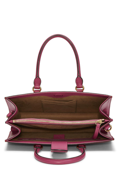 Gucci, sac fourre-tout à poignée supérieure en cuir rose et rouge d'occasion, multicolore