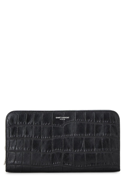 Yves Saint Laurent, Pre-Loved Black Embossed Leather Continental Zip Around Wallet, Black