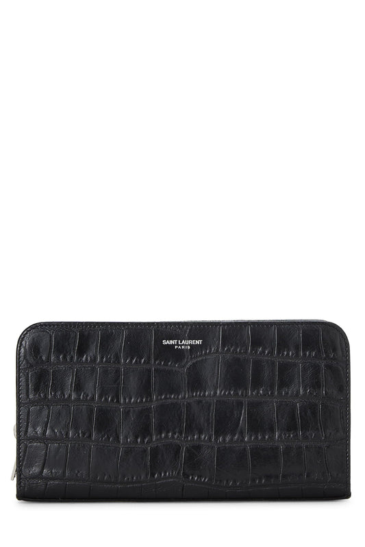 Yves Saint Laurent, portefeuille continental zippé en cuir noir gaufré d'occasion, noir