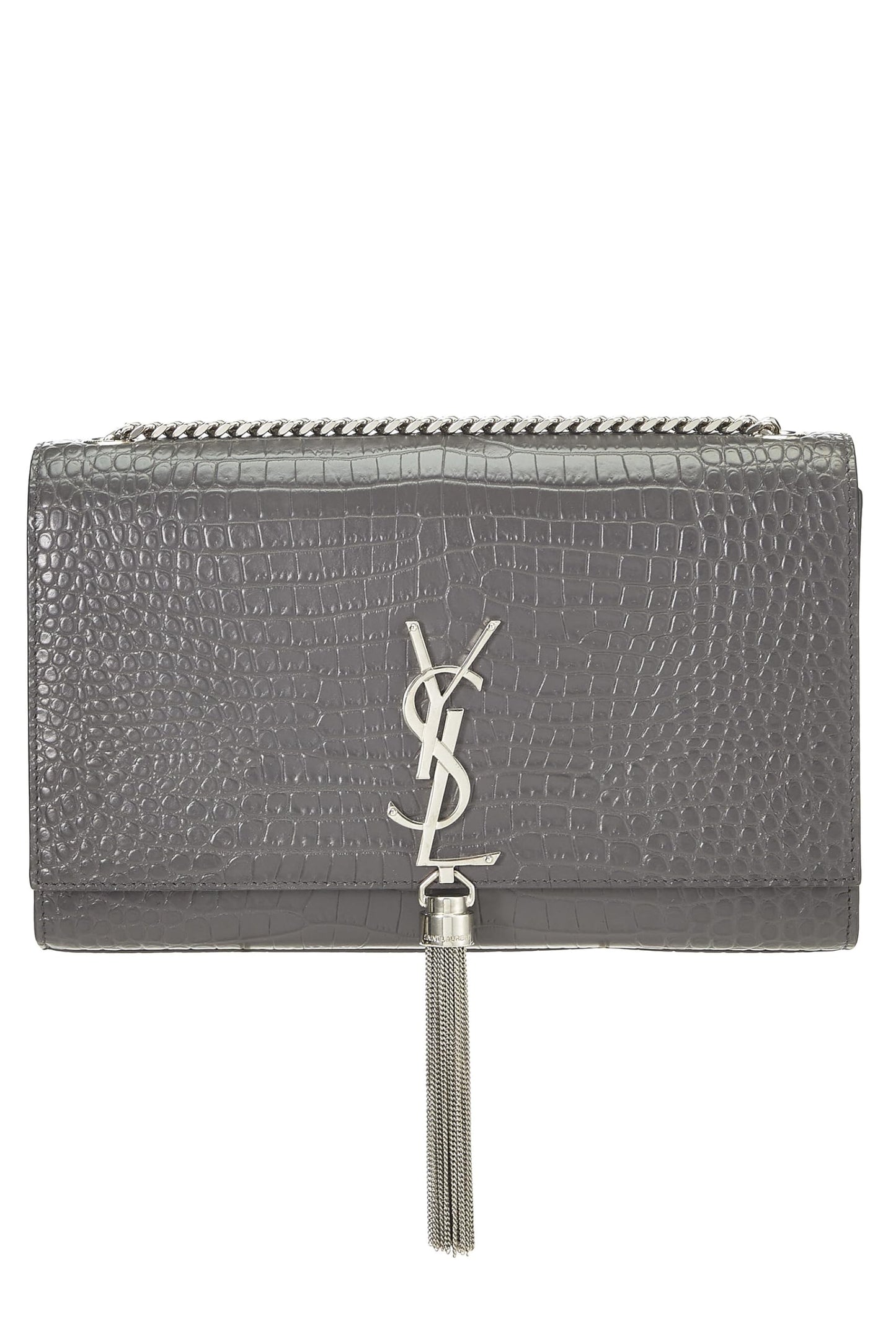 Yves Saint Laurent, Pre-Loved Grey Embossed Kate Tassel Medium, Grey