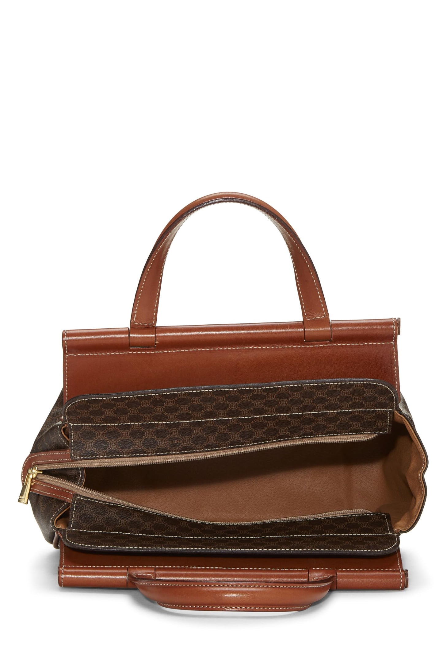 Céline, Pre-Loved Brown Coated Canvas Macadam Handbag, Brown