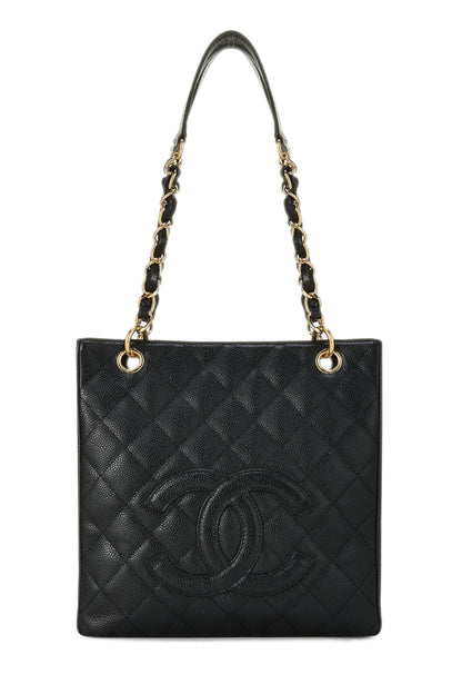 Chanel, Pre-Loved Black Quilted Caviar Petite Shopping Tote (PST), Black