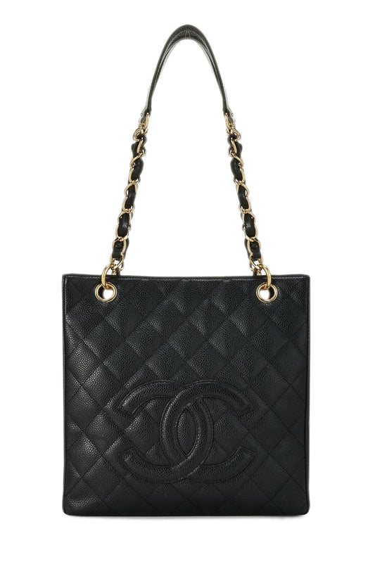 Chanel, Bolso shopping Petite de caviar acolchado negro Pre-Loved (PST), Negro