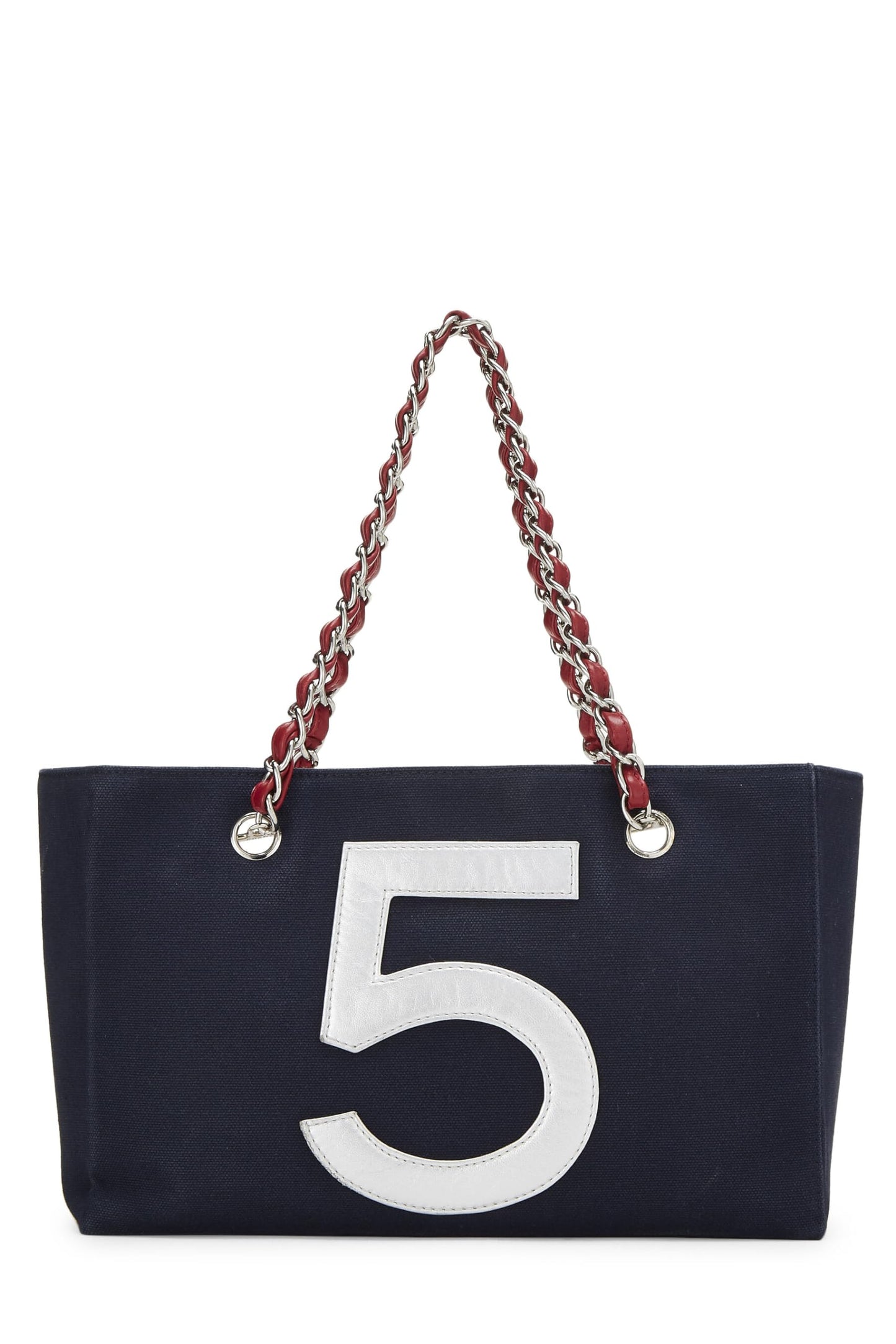 Chanel, sac fourre-tout en toile et cuir bleu marine No. 5 Foil d'occasion, bleu marine