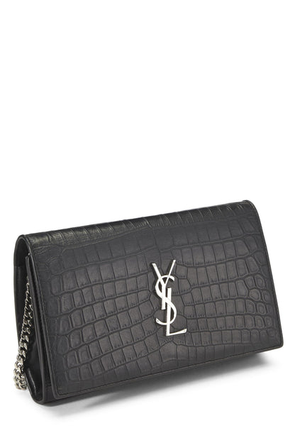 Yves Saint Laurent, Pre-Loved Black Embossed Cassandra Monogram Wallet On Chain (WOC), Black