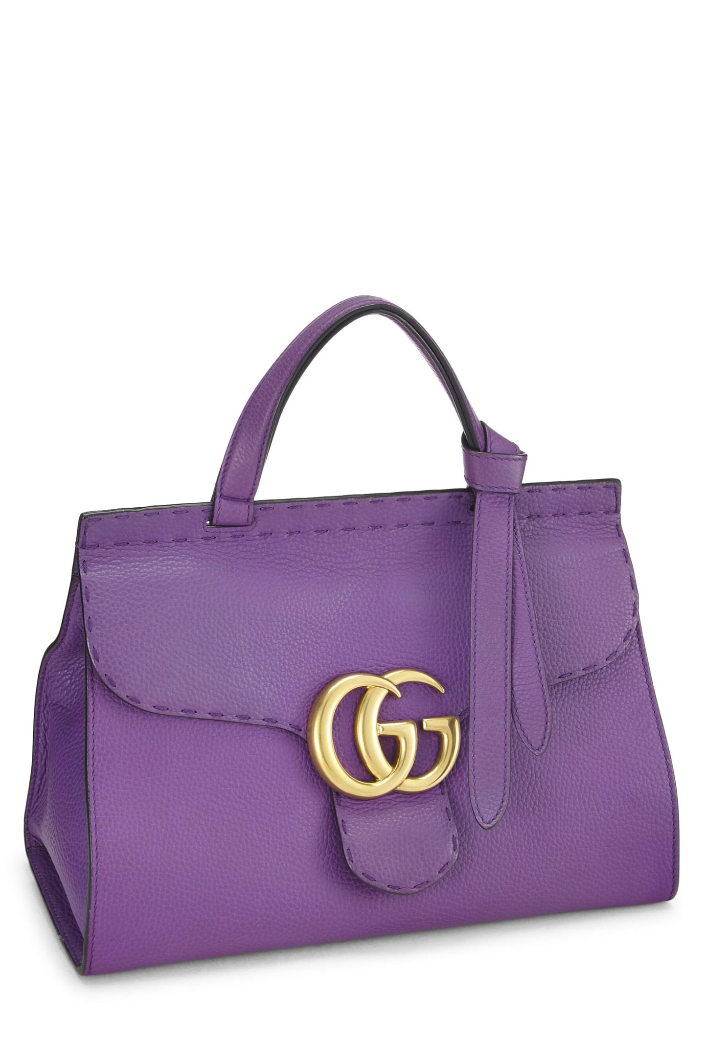 Gucci, sac à main à rabat Marmont en cuir violet d'occasion, petit modèle, violet