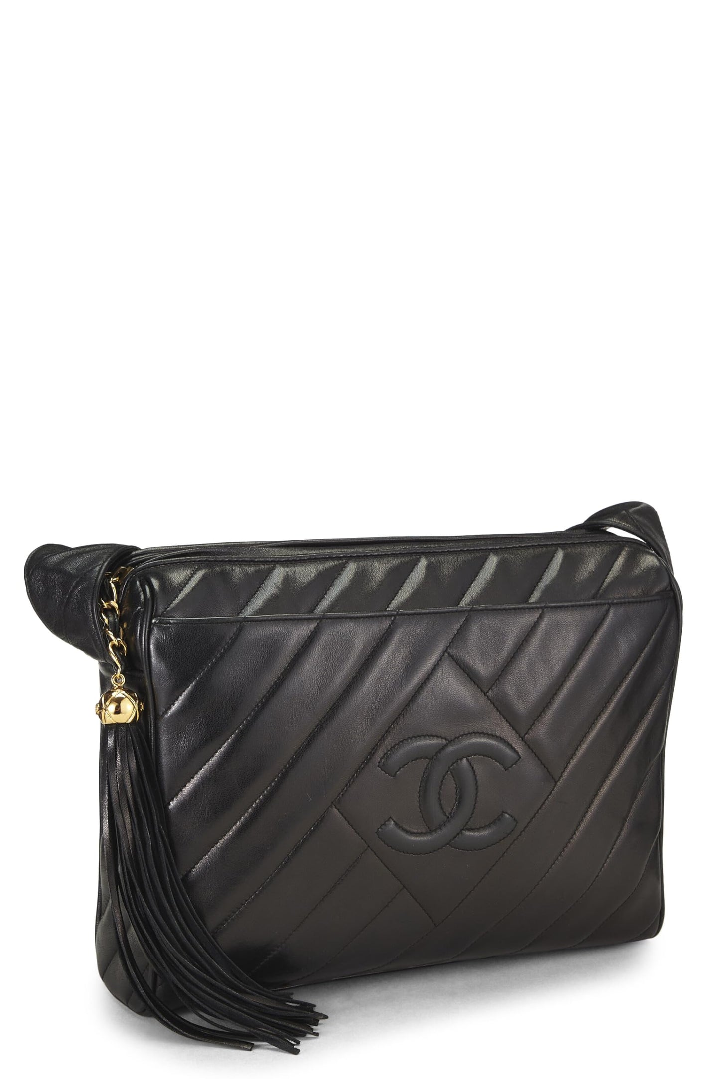 Chanel, Bolso grande para cámara 'CC' con diamantes de piel de cordero negra Pre-Loved, Negro