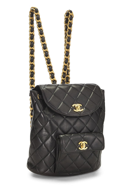 Chanel, Mochila clásica mediana 'CC' de piel de cordero acolchada negra Pre-Loved, Negro