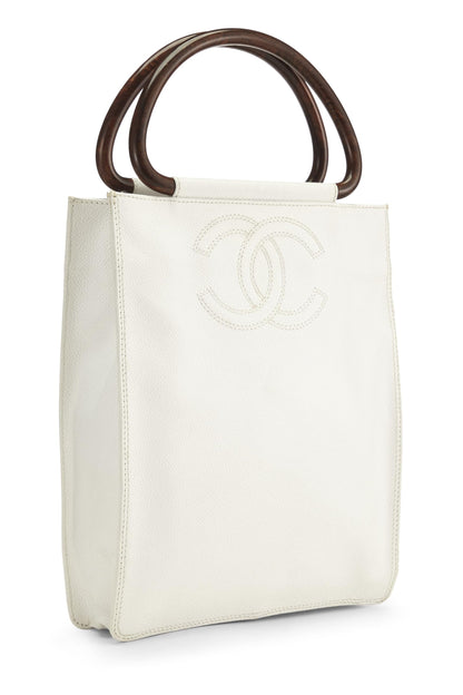 Chanel, Pre-Loved White Caviar Wooden Top Handle Bag, White