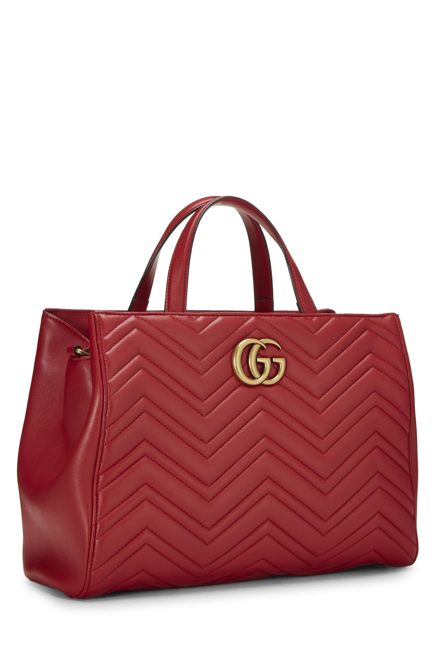 Gucci, Pre-Loved Red Leather GG Marmont Top Handle Bag Medium, Red