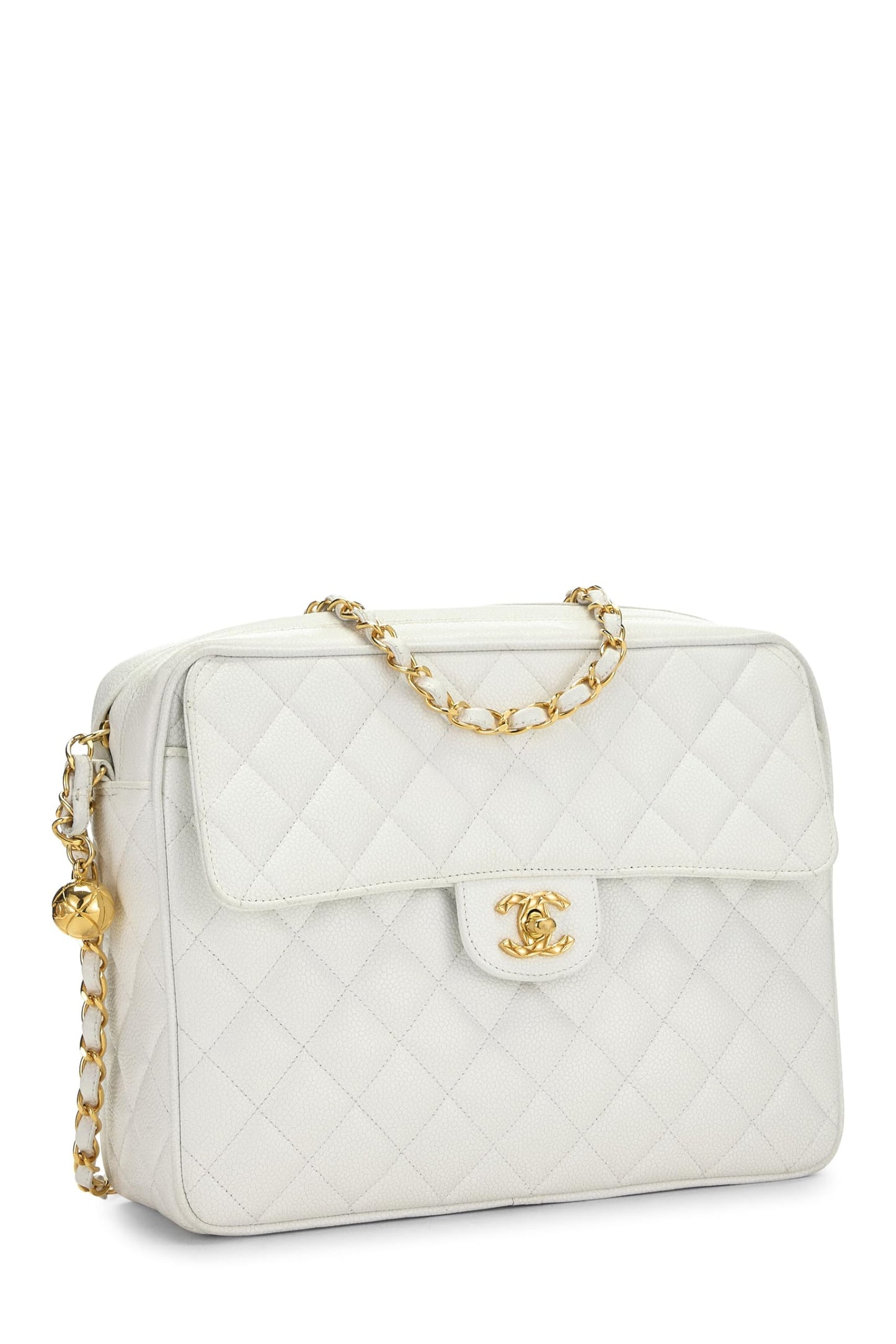 Chanel, Bolso para cámara con bolsillo de caviar acolchado blanco Pre-Loved, mediano, Blanco