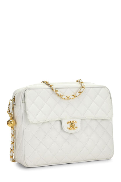 Chanel, Pre-Loved White Quilted Caviar Pocket Camera Bag Medium, White