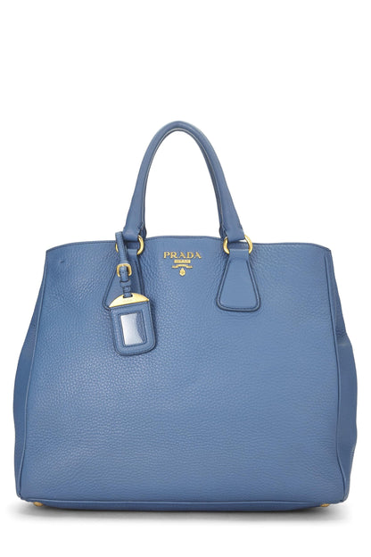 Prada, sac cabas convertible ouvert Vitello Daino bleu d'occasion, bleu