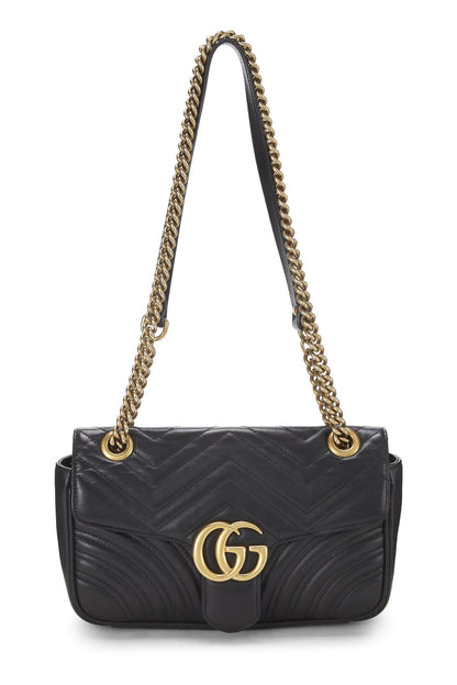 Gucci, Bolso de hombro pequeño GG Marmont de cuero negro Pre-Loved, Negro