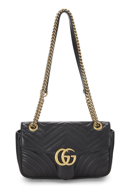 Gucci, Bolso de hombro pequeño GG Marmont de cuero negro Pre-Loved, Negro