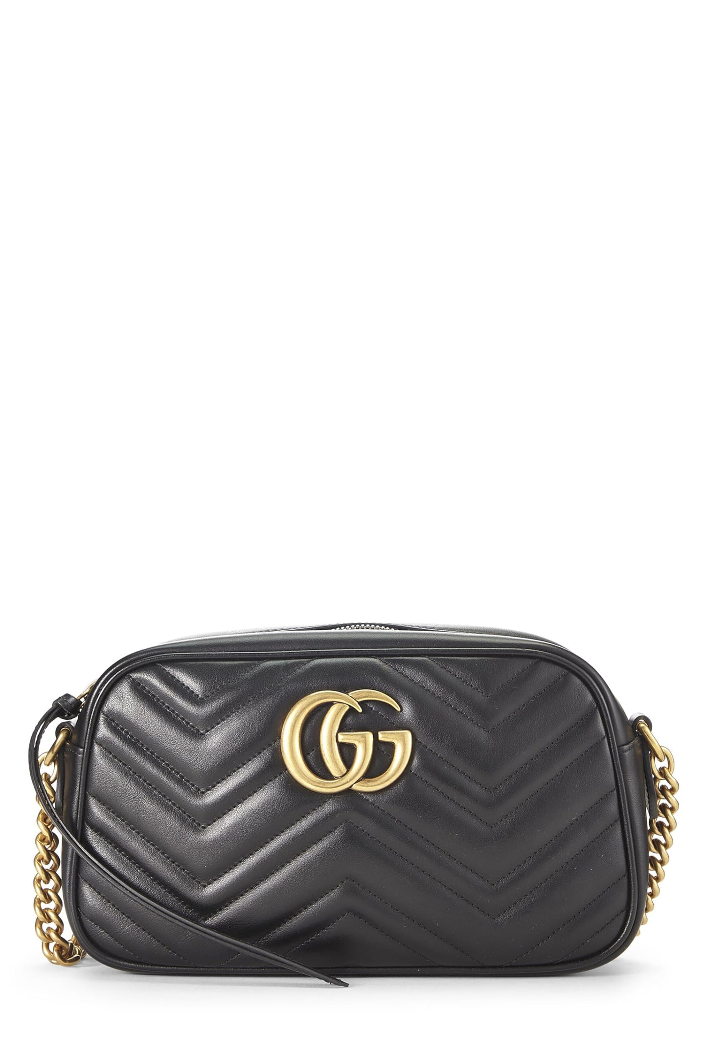 Gucci, Pre-Loved Black Leather GG Marmont Crossbody Small, Black