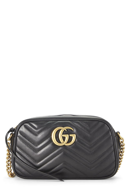 Gucci, sac à bandoulière GG Marmont en cuir noir d'occasion, petit modèle, noir