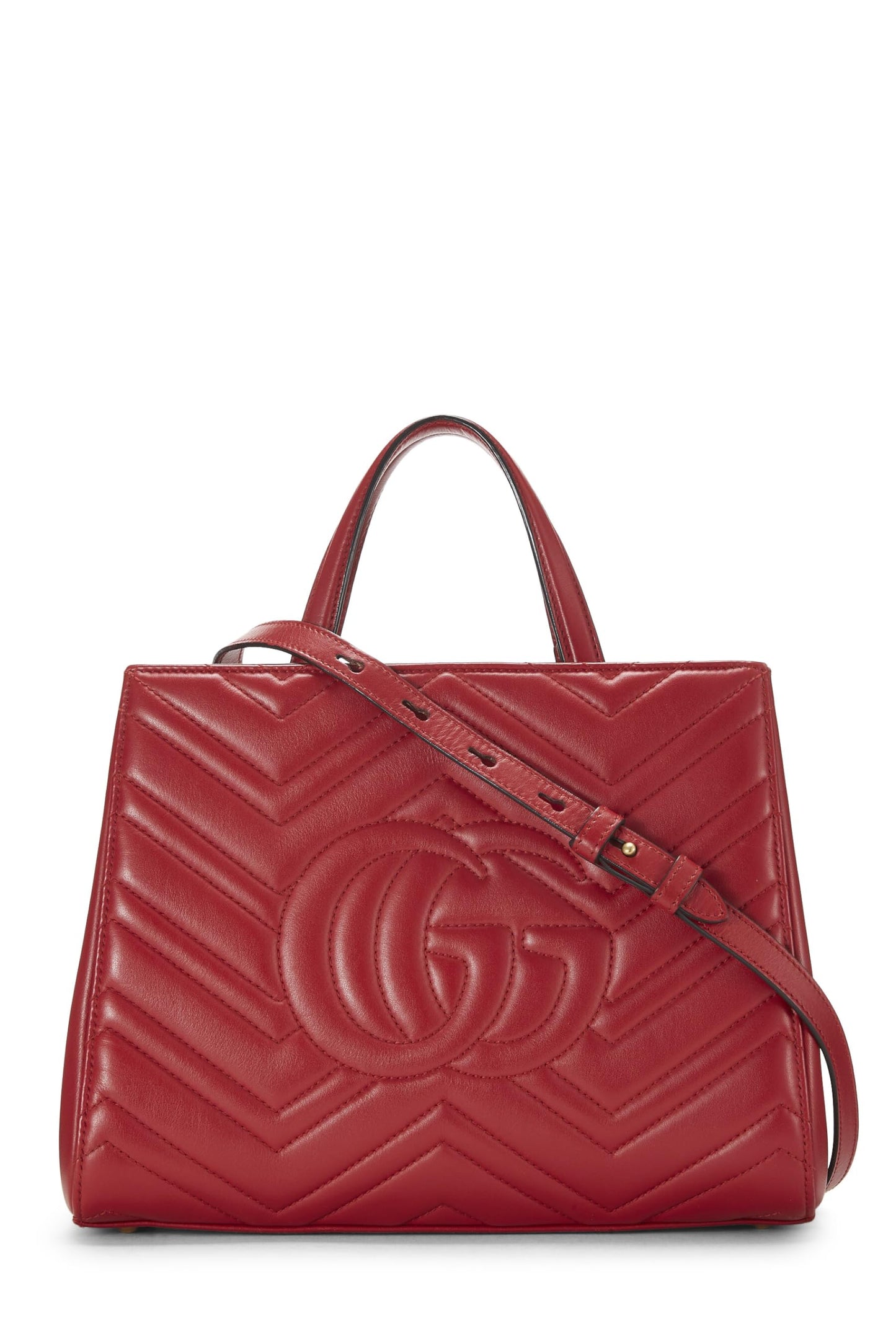 Gucci, Pre-Loved Red Leather GG Marmont Top Handle Bag Small, Red