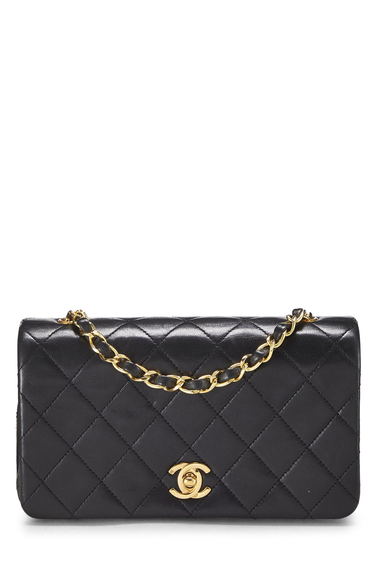 Chanel, Mini mini con solapa completa de piel de cordero acolchada en negro Pre-Loved, Negro