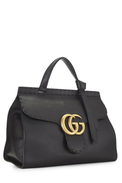 Gucci, Pre-Loved Black Leather GG Marmont Top Handle Flap Bag Small, Black