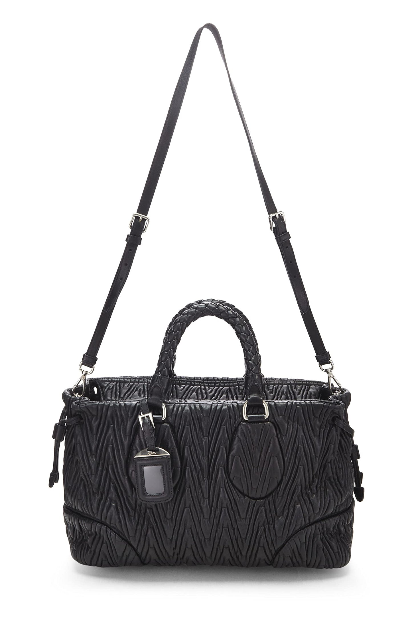 Prada, sac à main en nappa noir Chevron Antik d'occasion, noir